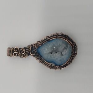 733- Blue Druzy Agate Natural Stone Pendant Handmade NWT